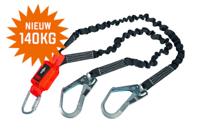 Vallijn elastisch 2m met schokdemper 140kg + 2x steigerhaak 50mm + haak 18mm