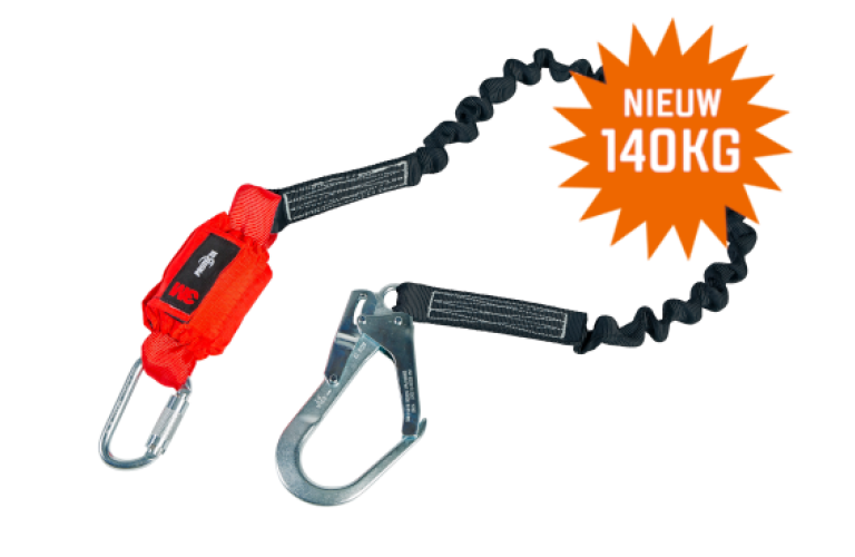 Vallijn elastisch 2m met schokdemper 140kg + steigerhaak 50mm + haak 18mm
