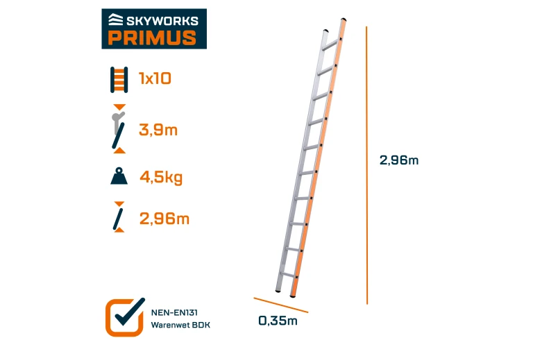 Enkele ladder 10 sporten Primus
