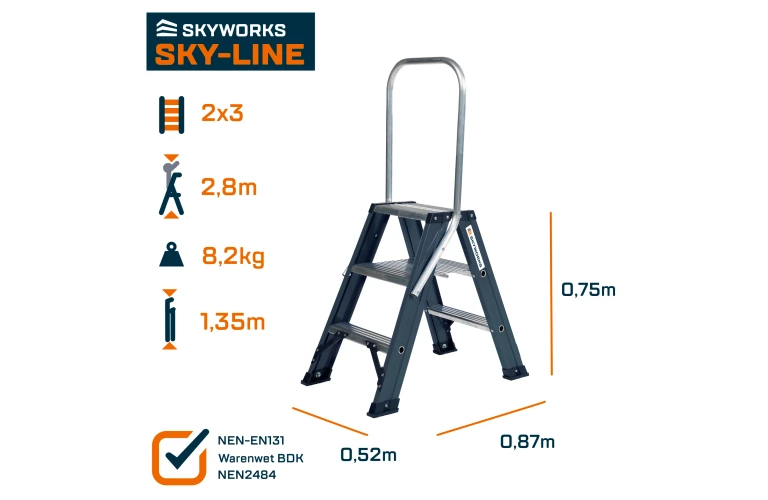 Dubbele trap 2x3 treden Sky-Line
