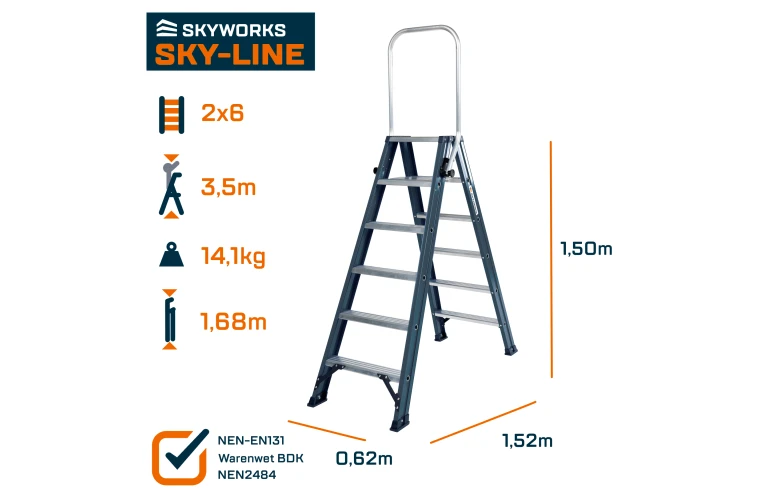 Dubbele trap 2x6 treden Sky-Line